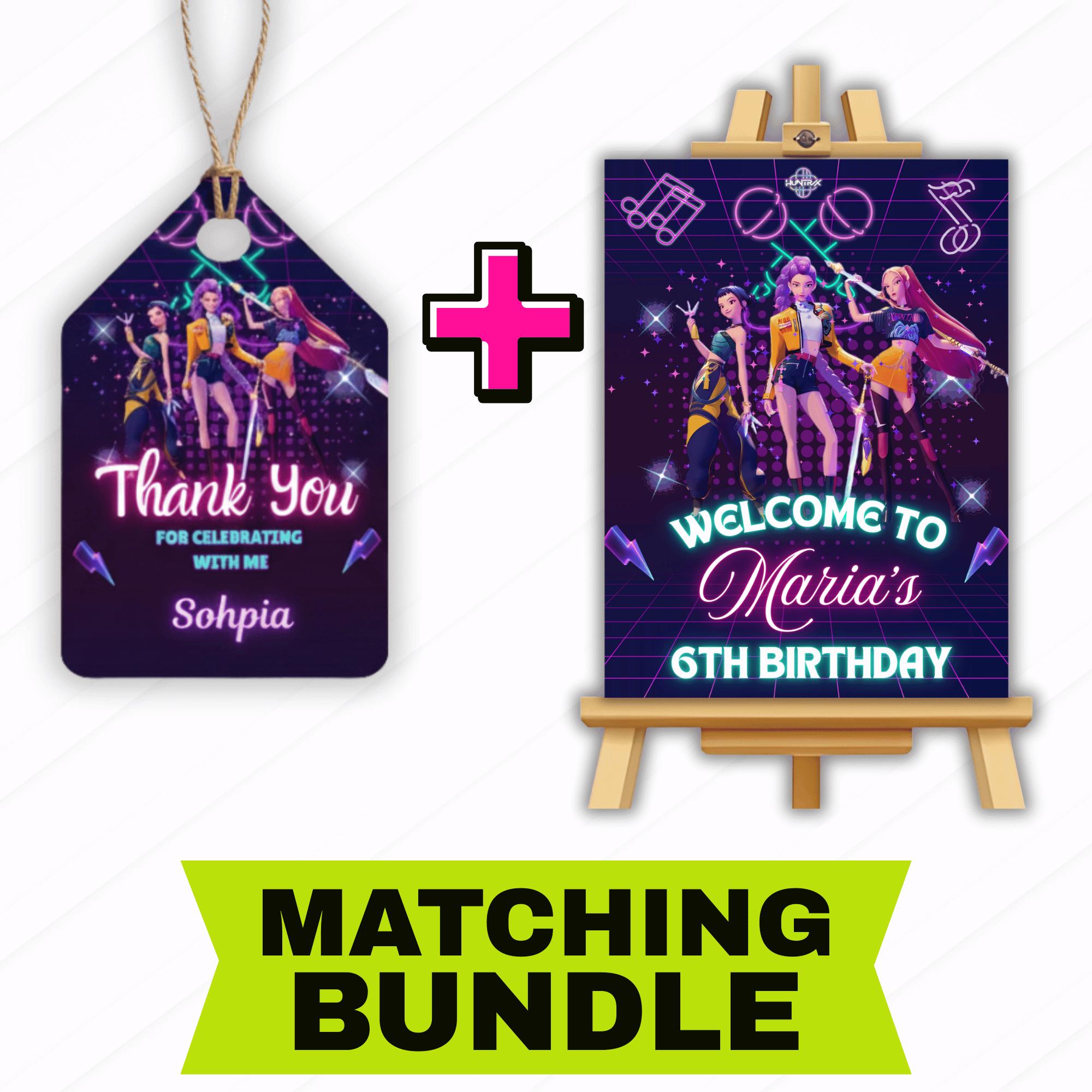 KPOP Thank You Tags & Birthday Welcome Sign Set, Huntrix Party