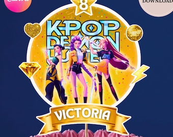 Huntrix Kpop Birthday Cake Topper, Kpop Party Decoration, Editable Canva Template