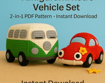 Amigurumi Retro Car & Camper Van Set Crochet Pattern (2-in-1 PDF, Step-by-Step Tutorial)