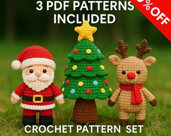 Amigurumi Christmas Crochet Pattern Set – Santa, Reindeer & Tree PDF Tutorial | Beginner Holiday Crochet Patterns