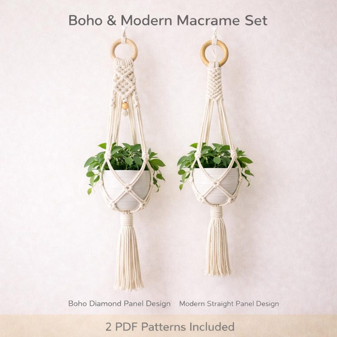 Boho & Modern Macrame Plant Hanger Set – 2 PDF Patterns | Beginner ...