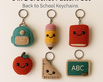 Crochet Pattern: Back to School Amigurumi Keychain Set (PDF Tutorial)
