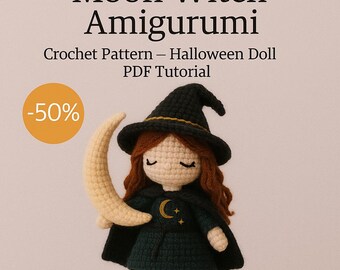 Moon Witch Amigurumi Crochet Pattern: Halloween Doll (PDF Tutorial)