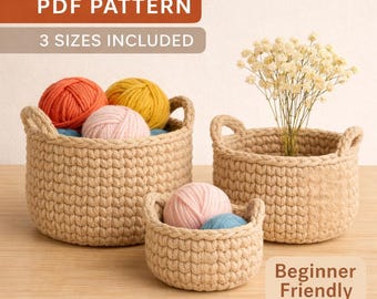 Chunky Crochet Korb Muster PDF | Aufbewahrungskorb in 3 Größen | Modernes Home Organizer Tutorial