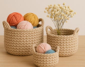 かぎ針編みの長方形バスケットのパターン：家庭用収納装飾（PDF