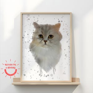 Retrato de gato personalizado, dibujo digital en acuarela, regalo conmemorativo personalizado, arte mural para amantes de las mascotas, impresión personalizada de retrato de mascota.
