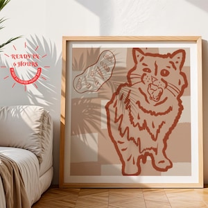 Retrato digital de gato personalizado, dibujo de mascota, regalo conmemorativo personalizado para perro, arte mural para amantes de las mascotas, impresión de ilustración de gato personalizada, decoración para amantes de los gatos