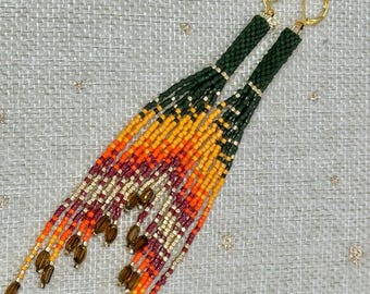 Long Beaded Fringe Earrings – Green, Yellow, Red Boho Chic Ethnic Style Gift