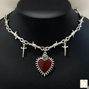 Gothic Heart Pendant Choker: Punk Sword, Eye & Cross - Alt Jewelry
