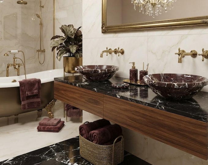 Featured listing image: Burgundy Marble Bathroom Vanity Sink with Polished Finish, Round Design