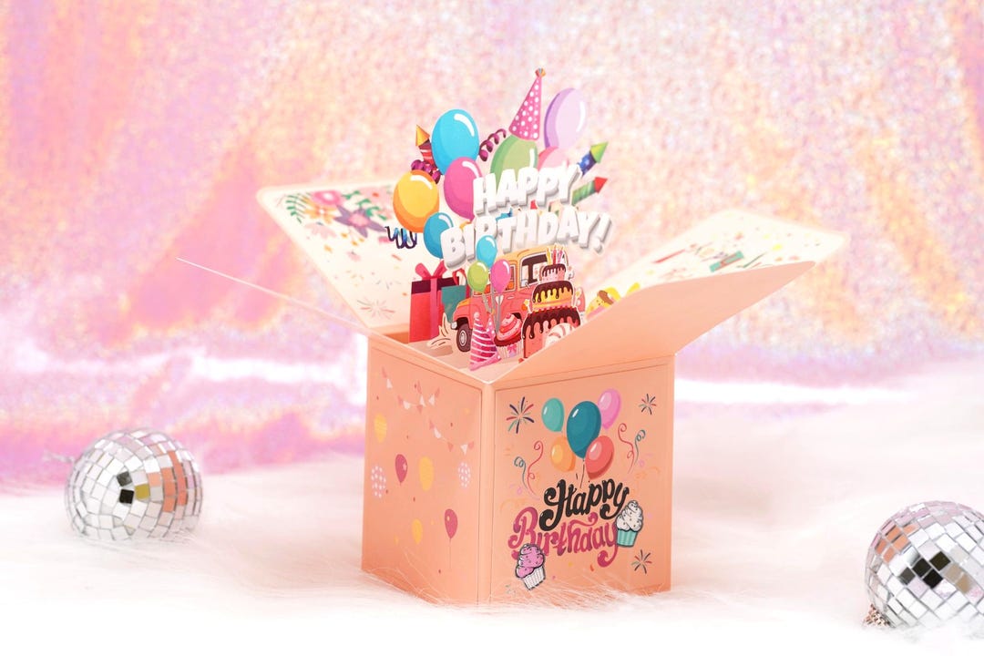 3D Pop up Birthday Card Box | Explosion Box Greeting With Balloons ...