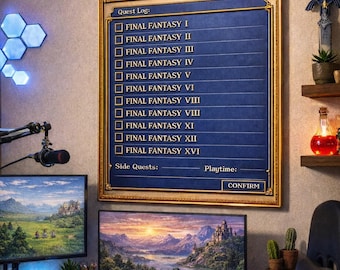 Rastreador de juegos JRPG retro pendientes: póster de registro de misiones (descarga digital)