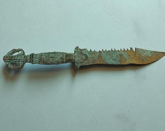 Tibetan Ritual Dagger Replica, Bronze Phurba with Vajra Pommel, Buddhist Tantric Altar Tool, Esoteric Spiritual Collectible, Unique Gift