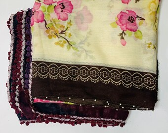 Set di sciarpe Oya turche vintage, Yazma floreale fatto a mano, foulard in cotone, foulard da collo boho, regalo tradizionale con ricamo, 2 pezzi di bandana antica