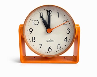 Vintage 1970s Orange Desk Clock, Retro Die Hausuhr Alarm, Japanese Quartz Mechanism, Mid Century Modern Decor, Unique Gift For Men