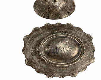 Vintage Ottoman Sugar Bowl, Pasa Stamped Zamak Dish, Antique Silver Color Candy Bowl, Turkish Delight Serving, Kitchen Decor Gift