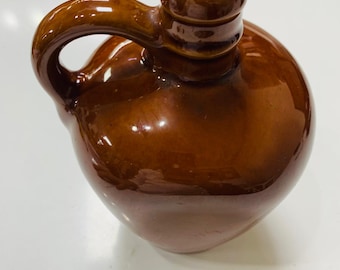 Brocca in ceramica smaltata marrone vintage, brocca rustica in ceramica, arredamento da fattoria anni '60, vaso antico in argilla, espositore da mensola per cucina, regalo da collezione