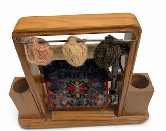 Vintage Wooden Carpet Loom Pen Holder, Miniature Desk Organizer, Authentic Turkish Rug Art Decor, Unique Office Desk Accessories Gifts