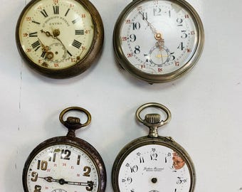 Lot of 4 Antique Pocket Watches for Repair or Parts, c.1920s Non-Working Mechanical Timepieces for Steampunk & Restoration Projects