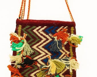 Handmade Goat Hair Kilim Bag, Vintage Turkish Saddlebag, Boho Crossbody Purse, Colorful Tassel Handbag, Authentic Yoruk Art, Unique Gift
