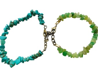 Turquoise Jade Bracelet Set Natural Gemstone Stackable Jewelry, Boho Beaded Wristband, Healing Crystal Gift for Her, Delicate Birthday Gift
