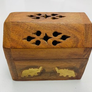 Handmade Wood Incense Box, Brass Elephant Decor, Small Wooden Burner, Decorative Storage Case, Vintage Ash Catcher, Tiny Holder Gift Set