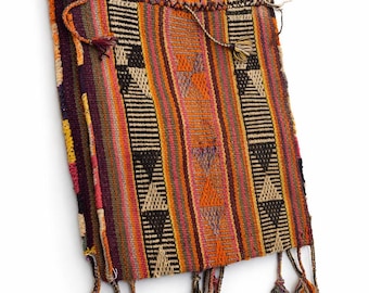 Vintage Hand Woven Saddlebag Authentic Traditional Kilim Bag Double Pocket Colorful Tribal Art Woven Crossbody Textile Decor Purses