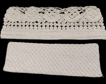 Handmade Ecru Crochet Lace Table Cover Set, Three Piece Vintage Floral Motif Tablecloth, Antique Textile Decor, Unique Home Art Gift