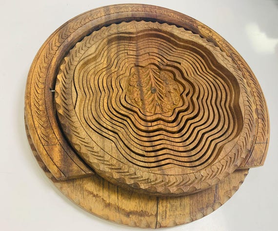 Vintage Hand Carved Wooden Collapsible Basket, 50 Yr Old Folding Fruit Bowl, Rustic Table Centerpiece, Antique Kitchen Decor, Serving Dish