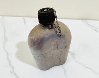 Vintage Turkish Army Canteen, 1960s Military Surplus Aluminum Water Bottle, Rustic Camping & Survival Gear, Collectible Prop, Vintage Decor