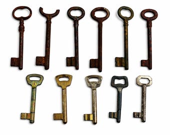 Vintage Door Key Set, Ten Pieces Antique Metal Skeleton Keys, Decorative Rustic Collection For Crafts, Old Fashioned Art Decor Gifts