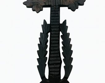 Hand Carved Wooden Christian Cross, Vintage 1990s Wall Decor, Dark Wood Religious Art, Large 34cm Crucifix, Spiritual Home Gift Antique