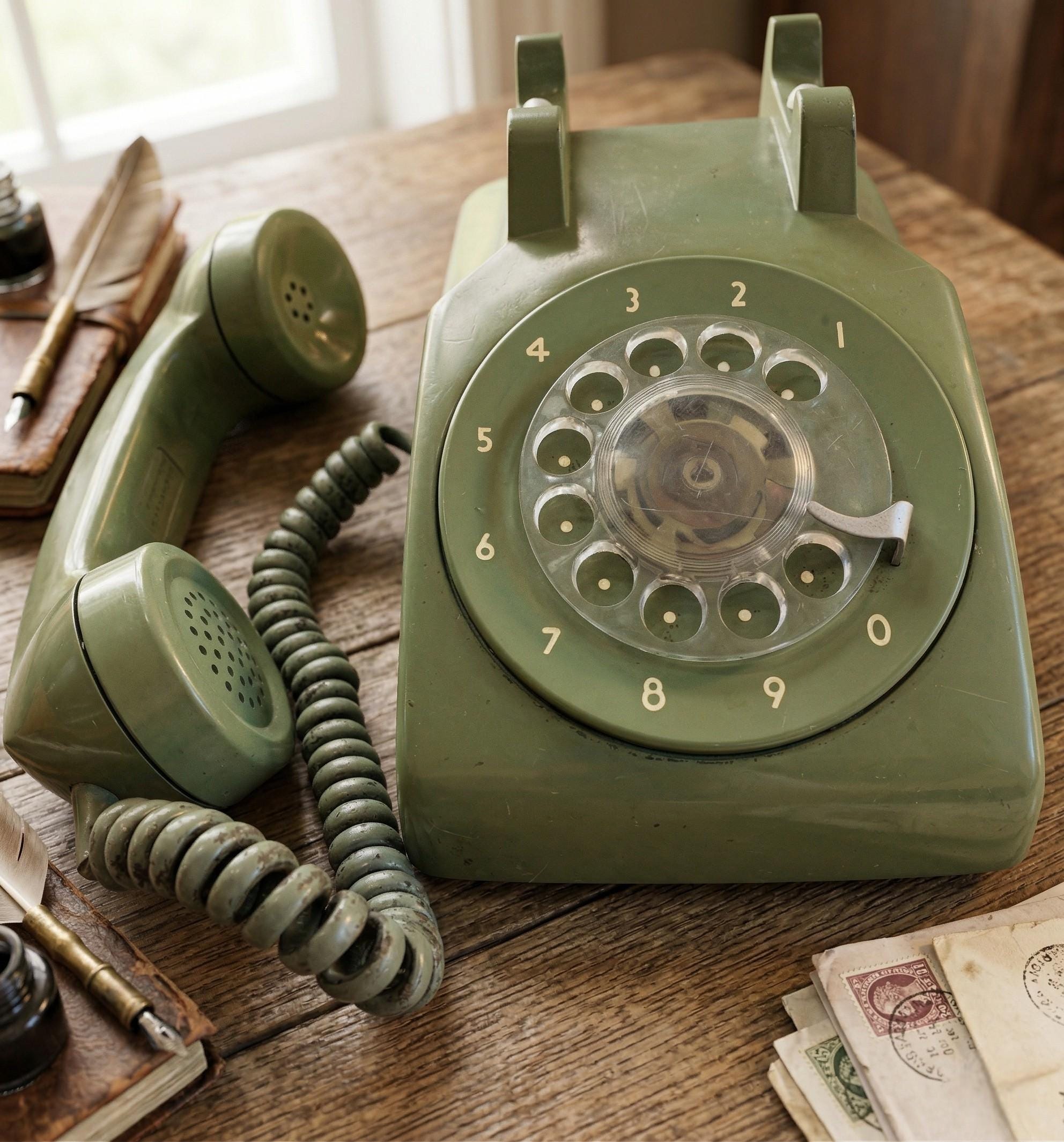 Vintage 1960s-1970s Olive Green Rotary Dial Telephone - Retro Home