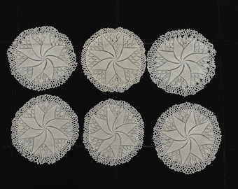 Set di centrini all'uncinetto fatti a mano, 6 tovagliette in pizzo a spirale, decorazioni da tavola in cotone color crema, sottobicchieri vintage in stile fattoria, tovaglietta rotonda da 28 cm in regalo