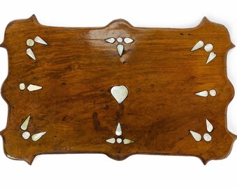 Vintage Wooden Pearl Inlay Tray, Handmade Rectangular Decor, Antique Mother Of Pearl Serving Platter, Unique Wall Art Gifts For Home
