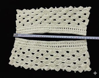 Set di passamanerie in pizzo all'uncinetto fatte a mano, copricuscino vintage color crema, bordo per biancheria da letto in cotone, articoli per cucito in stile rustico, decorazione per cuscini in stile boho, 2 pezzi