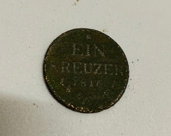Antica moneta da 1 Kreuzer dell'Impero austriaco del 1816, autentico rame della dinastia degli Asburgo, oggetto da collezione numismatico storico, regalo per appassionati di storia