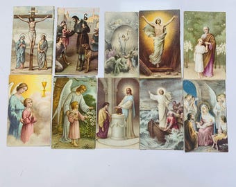 Set mit 10 antiken katholischen Heiligen Karten aus den 1880er Jahren, viktorianische religiöse Gebetskarte Ephemera für Junk Journal, Sammler Devotionalie Kunst