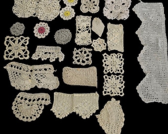 Vintage Turkish Crochet Lace Set 21 Pcs Handcrafted Doilies, Antique Cotton Table Runner, Boho Dining Home Decor, Gift for Mother