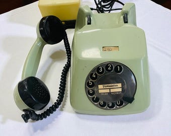 Vintage 1960s TürkTelefon Rotary Phone, Working Retro Green German Telephone, Special Edition for Turkish Workers, Collectible Home Decor