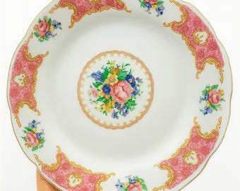 Vintage Pink Floral Fine Porcelain Plate, 23cm Decorative Dish, 1990s Retro Wall Art, Romantic Serving Platter, Antique Style Gift