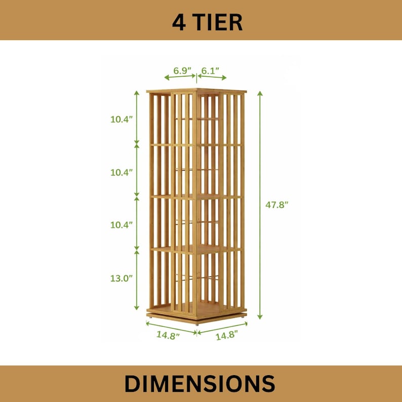 Estantería giratoria de 360 grados, estantería de bambú para suelo. imagen 4