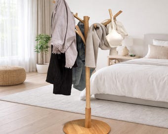 Solid Wood Coat Rack Freestanding with 12 Hooks ,Coat Stand