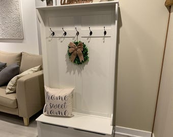 3-In-1 Hall Tree with Shoe Storage, Standing Coat Rack n Shoe Bench, Entryway Organizer with Four Hooks