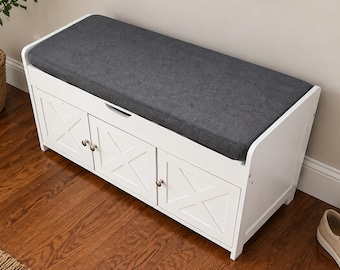 Farmhouse Shoe Storage Bench with Lift-Top Seat, Adjustable Shelf, Entryway Storage
