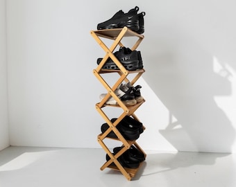 Foldable Bamboo Shoe Rack, No Assembly Space Saving Organizer