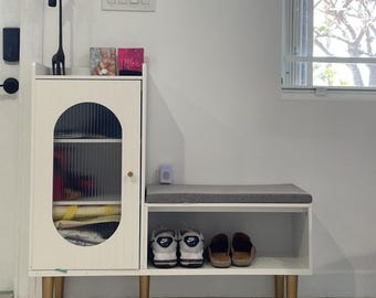Storage Bench, Modern Entryway Shoe Cabinet with Padded Seat L-Shaped Cabinet for Hallway