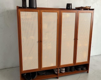 Rattan Shoe Cabinet | 8 Tier Tall Boho Farmhouse Entryway Organizer