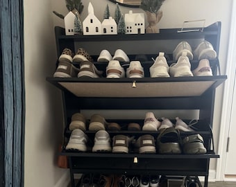 Slim Farmhouse Wooden Shoe Cabinet – Entryway Storage