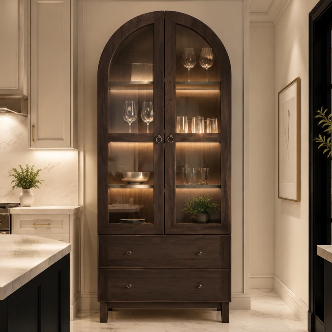 Modern Farmhouse Wood Kitchen Pantry Storage Cabinets with 2 Large Drawers and Adjustable Shelves